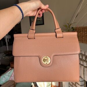 Top-Handle Leather Satchel in Dusty Rose with Gold Hardware